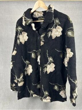 Black Floral Fleece Jacket - Cozy Overshirt